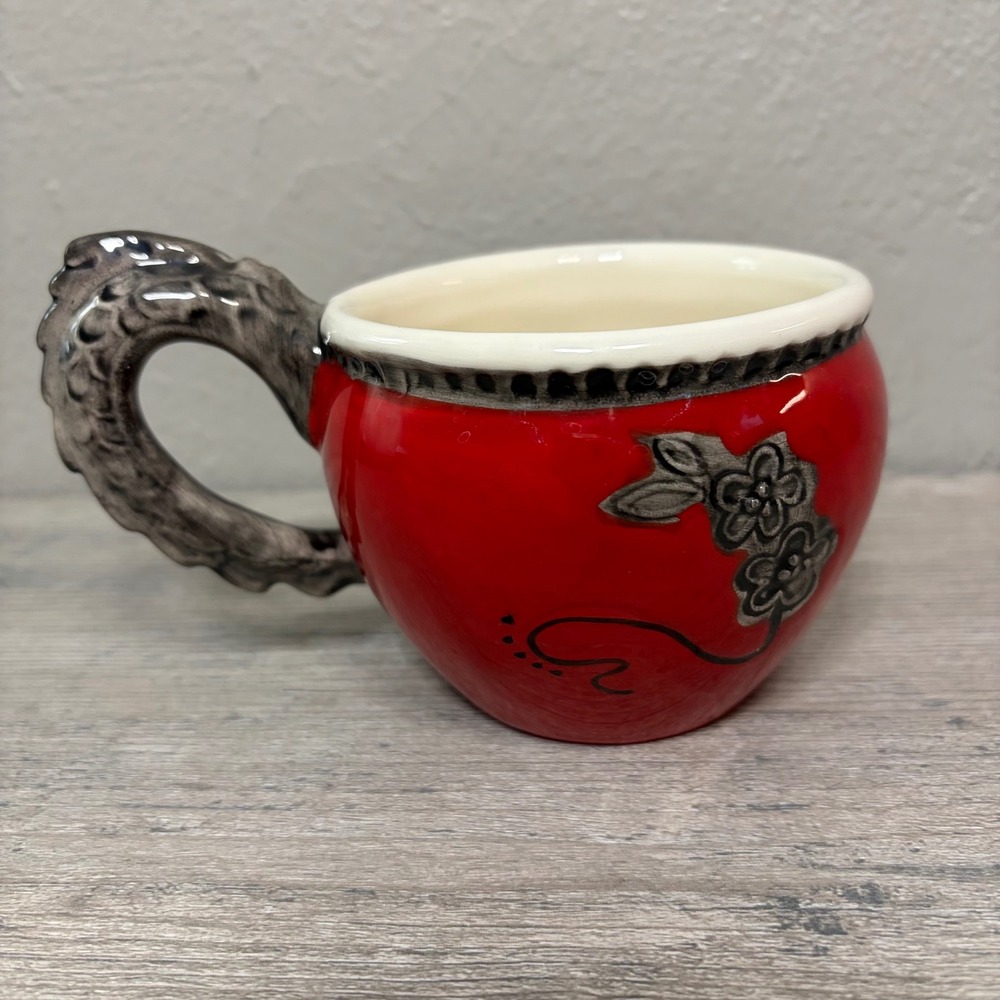 Blue Sky Clayworks Heather Goldminc Red Dragon Handle Ceramic Mug Cup 2013
